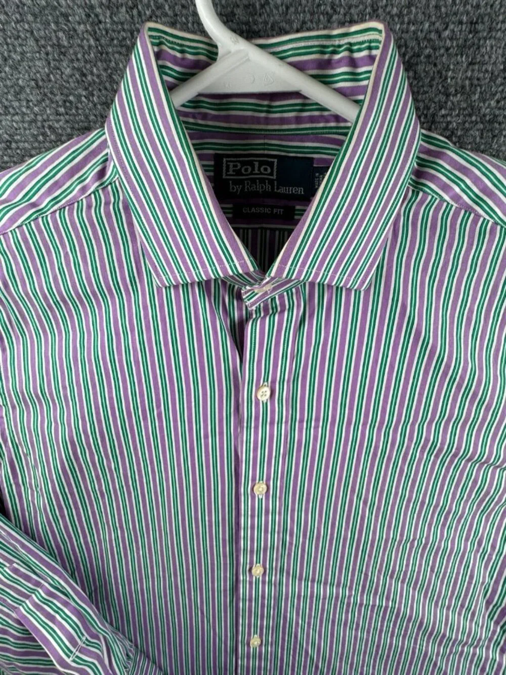 Polo Ralph Lauren Long Sleeve Button Up Striped Purple Green Classic 15.5 32/33
